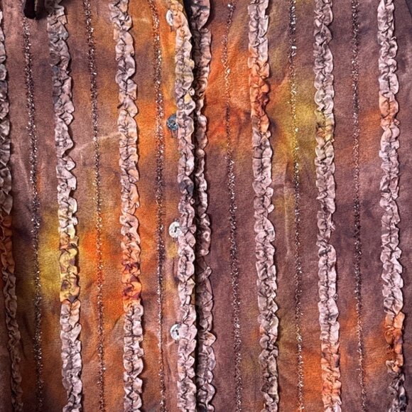 Petit Pois By Viviana G Brown Tie Dye Long Sleeve Button-Up Shirt Ruffle Stripes - Picture 5 of 7